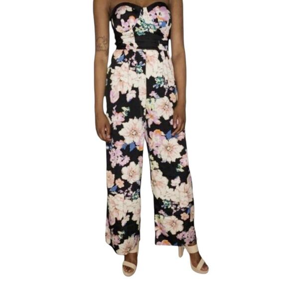 Band Of Gypsies Womens Size Large Sapphire Trendz Black Floral Halter Jumpsuit - Picture 2 of 11